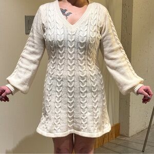 Cozy Cream Cable Knit Sweater Dress